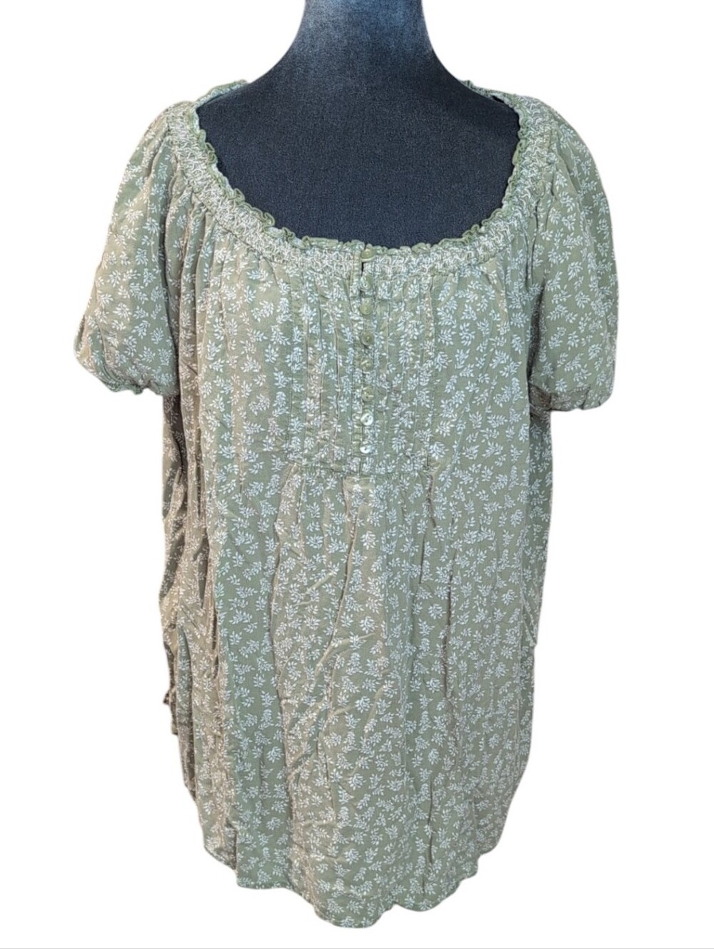 Faded Glory Moss/Olive Green Smocked Top Size 1X/16W